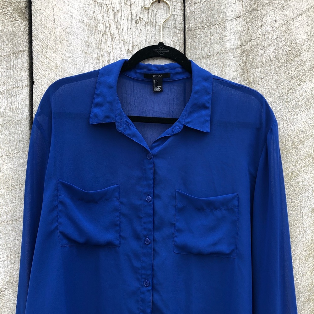 Forever 21 | blue sheer button down shirt - Picture 3 of 5